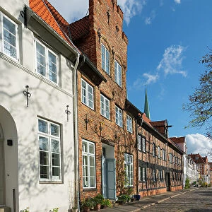 Residential buildings by Trave river, Lubeck, UNESCO, Schleswig-Holstein, Germany