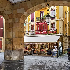 Scenic street corner in the old town, Gijon, Asturias, Spain