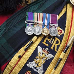 Scotland, Edinburgh, The Royal Mile, Military Parade, Detail of Military Bandsman Costume