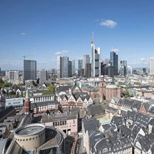 The skyline of Frankfurt from the cathedral of St. Bartolomeo, Germany, Europe