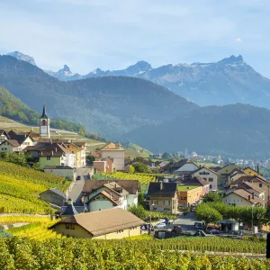 Small town of Yvorne surrounded by vineyards, Vaud Canton, Switzerland