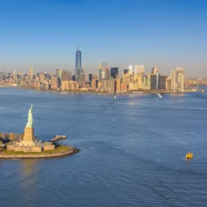 Statue of Liberty, Jersey City and Lower Manhattan, New York City, New York, USA