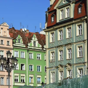 Traditional houses at the Rynek (Market Square). Wroclaw, Poland