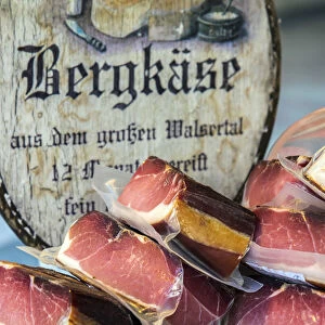 Typical Tyrolean speck ham on sale at the market, Salzburg, Austria