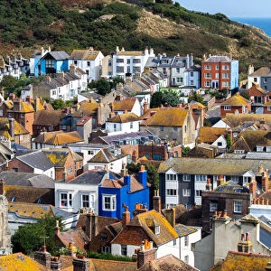 UK, England, East Sussex, Hastings, The centre of Hastings from Castle Hill