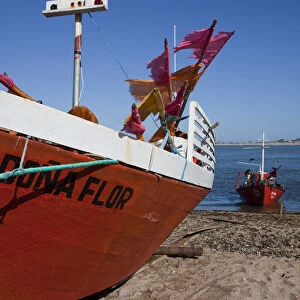 Uruguay, Faro Jose Ignacio, Atlantic Ocean resort town, fishing boat
