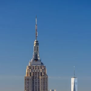 USA, New York, Midtown and Lower Manhattan, Empire State Building and Freedom Tower