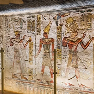 Valley of the Kings, burial chamber decorated with bas-relief in the tomb of Ramses IX