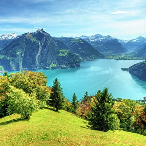 View at Lake Lucerne with Altdorf and Glarner Alps at fall, Unterwalden, Switzerland