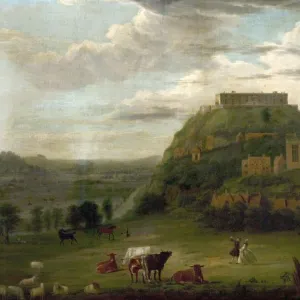 View of Nottingham Castle with St Nicholas Church and Houses