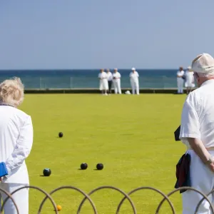 Old people playing bowls at Penzance in West Cornwall, UK