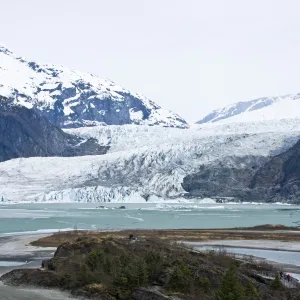 Views of Mendenhall Glacier just outside Juneau, southeast Alaska, USA. This glacier is receeding at an alarming rate, probably due to climate