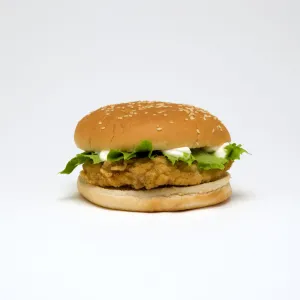 Food, Cooked, Poultry; Chicken breast fillet burger with lettuce