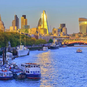 UK, England, London, City of London Skyline and River Thames