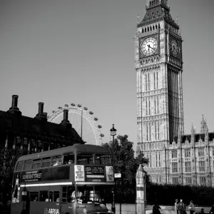 UK, London, Houses of Parliament, Big Ben, London Eye beyond