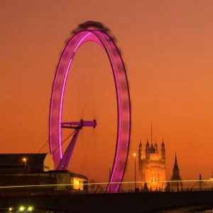 UK, London, Houses of Parliament, Big Ben and London Eye