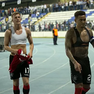 Rangers McCrorie and Tavernier: Connecting with Fans - Shirt Throw at NK Osijek's Europa League Match