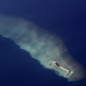 An aerial view of an atoll in the Maldives