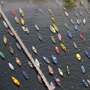 An aerial view of small boats at Guanabara bay in Rio de Janeiro