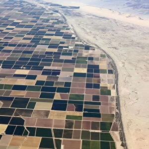 Agricultural farm land is shown next to the desert in the Imperial valley near El Centro