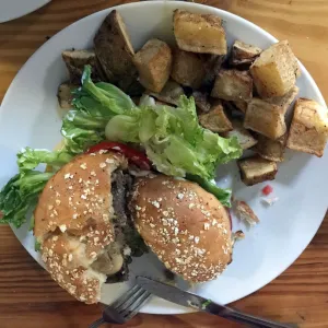 A beef burger from Eish & Malh (or Bread and Salt ) is seen in the capital Cairo