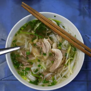 A bowl of Vietnamese chicken noodle soup (Pho) is seen at a restaurant in Hanoi