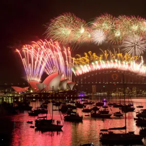 Fireworks light up the Sydney Harbour Bridge during the annual fireworks display