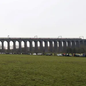 The Flying Scotsman steam engine passes over Digswell Viaduct as it makes its official