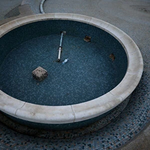 Empty fountains are seen in Adderley Street in central Cape Town