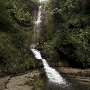 A general view of a waterfall at the Juan Curi natural park near the municipality