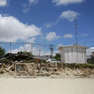 A goalpost stands in the Independencia neighbourhood of Monterrey