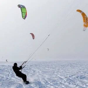 Kite surfers take advantage of the frozen Puck Bay in Chalupy