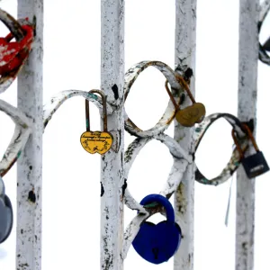 Locks hang at Gorky park in Minsk