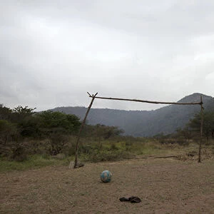 A makeshift soccer goalpost stands near Molweni, west of Durban