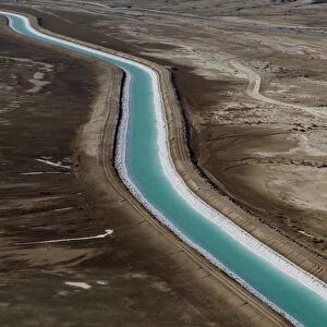 A man-made channel is seen in this aerial view along the shores of the Dead Sea