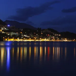 A night view shows the Swiss mountain resort of St. Moritz