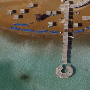 A section of a public beach is seen in this aerial view of the Dead Sea