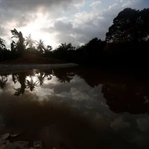 A small lake reflecting palm trees is pictured in Nsuaem district