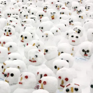 Snowmen are lined up Sapporo Snow Festival in Sapporo, northern Japan