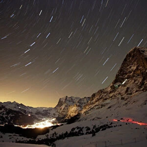 Time exposure of the Swiss mountain resort of Grindelwald next to the north face of
