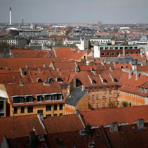 A view of Copenhagen is seen from the top of the Trinitatis Church