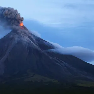 A view of the Mount Mayon volcano as it erupted anew in Daraga, Albay province