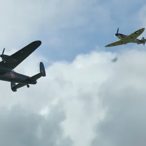 Lancaster Bomber with 2 Spitfire Fighter planes, 2011 Goodwood revival