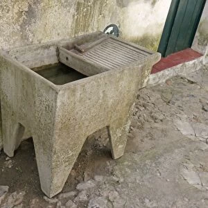 Cast concrete washtub, Castelo de Vide, Portalegre District, Alentejo, Portugal, april