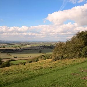 View from downland across Vale of Aylesbury, Chinnor Hill Nature Reserve, Chilterns, Oxfordshire, England, october