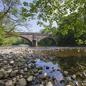 View of river and bridge, Doeford Bridge, River Hodder, Whitewell, Forest of Bowland, Lancashire, England, June