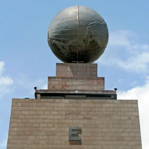 Americas, Ecuador, Quito. The Equatorial Monument, near Quito, a popular tourst destination