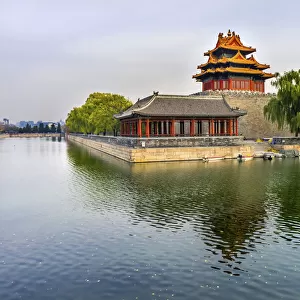 Arrow Tower, Forbidden City moat, canal and palace wall, Beijing, China