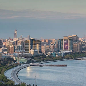 Azerbaijan, Baku. View of city skyline from the west