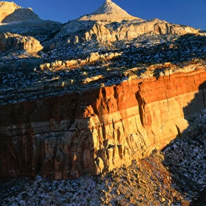 CAPITOL REEF NATIONAL PARK, UTAH. USA. Ferns Nipple above cliffs. View from above Grand Wash